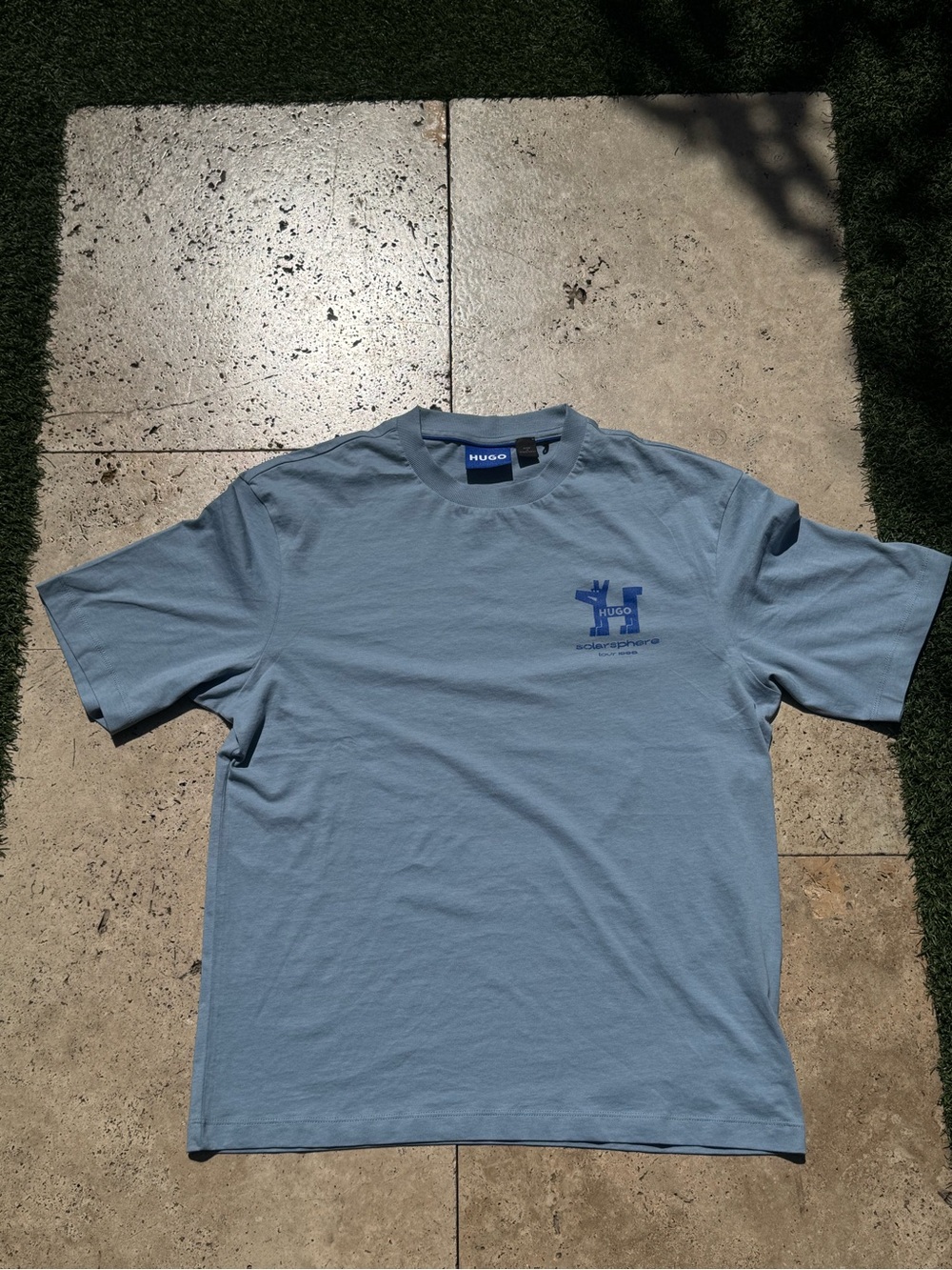 HUGO Light Blue Crewneck Tee with Small Navy Logo